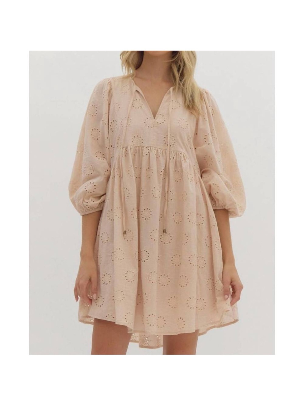 Entro Eyelet Babydoll Mini Dress in Blush - Picture 2 of 13